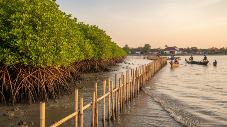 Mangroves and Bamboo Barriers Help a Sinking Indonesian Estuary Fight Back Against the Sea