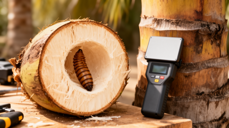 Microwave imaging sees hidden palm weevil pupae inside trunks