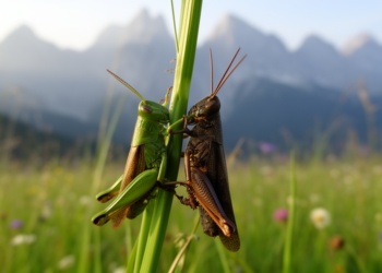 Grasshoppers of different genera caught mating in Slovakia’s mountains