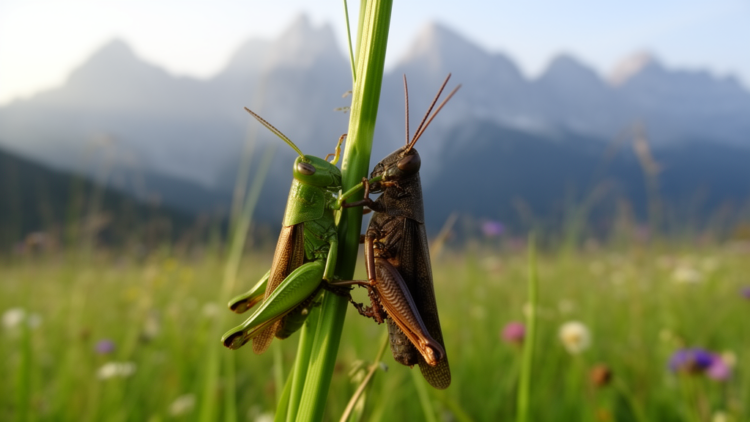 Grasshoppers of different genera caught mating in Slovakia’s mountains