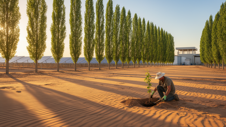 Symbiosis Between Shelterbelts and Desert Industries Offers a New Path to Sustainable Sand Control