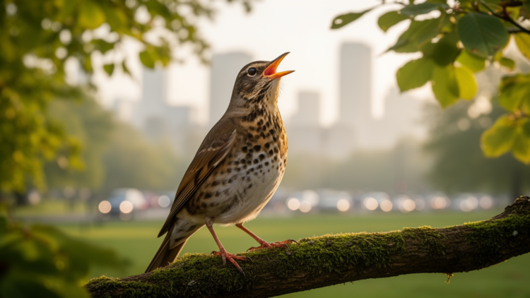 Urban Noise Leaves Thrush Song Frequencies Untouched but Speeds Up Delivery