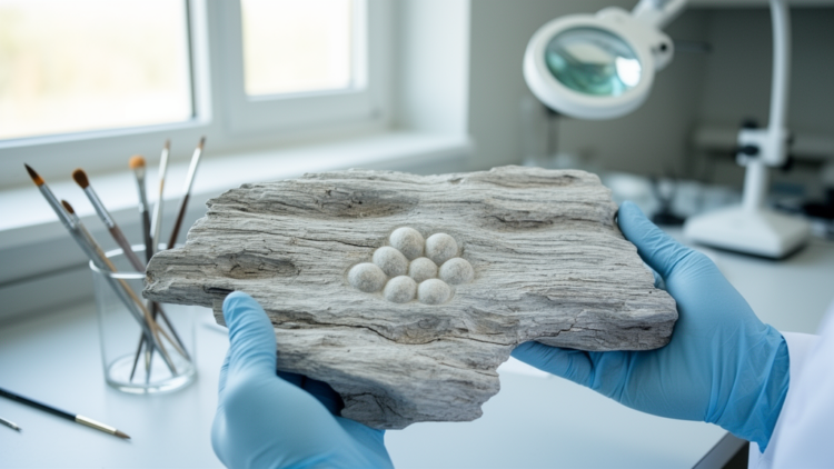 Jurassic Driftwood Yields Rare Fossilized Egg Cluster Possibly Laid by Ancient Insects