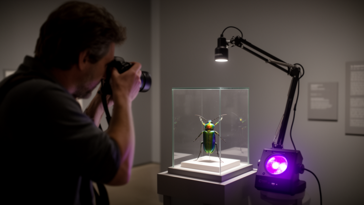 Museum lighting for insect photography falls short, daylight LEDs and UV imaging offer a fix