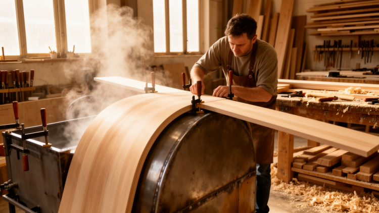 Guided Bending Turns Straight Timber Into Curved Load-Bearing Columns