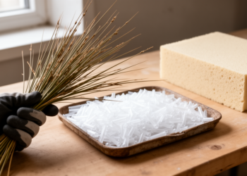Sharp Juncus Acutus fibers turn recycled polystyrene waste into low-carbon building insulation