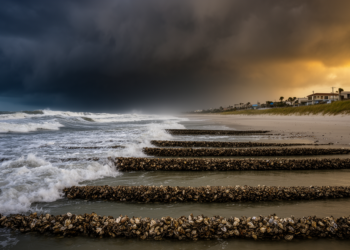 Graded submerged bar arrays for nature-based coastal wave attenuation under tropical-cyclone conditions