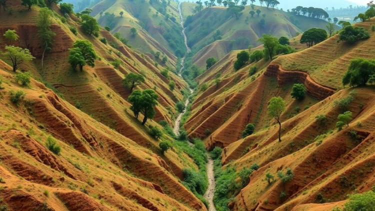 Steep slopes and vanishing trees drive runaway gullies in Uganda’s Afromontane farmland