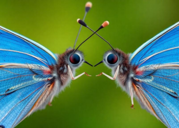Rare interspecies mating attempt photographed between two endangered large blue butterflies