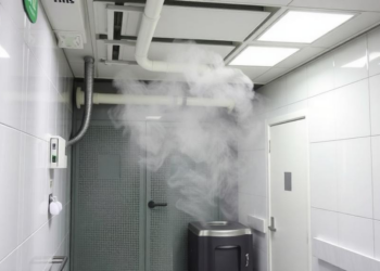 Smart exhaust system strips scalding steam from hospital disinfectors