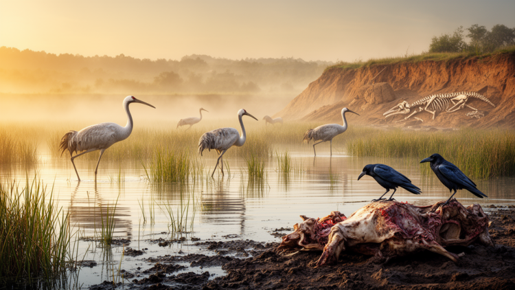 Fossil Birds from 1.6-Million-Year-Old Spanish Site Reveal a Lost Wetland World of Giant Cranes and Carrion-Hungry Ravens