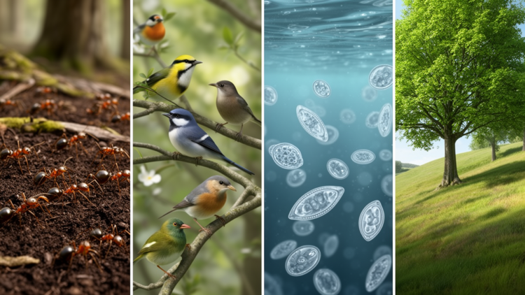 Beta diversity peaks at regional scales across ants, birds, diatoms and trees
