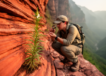 New snake root herb hidden on red cliffs of southwest China