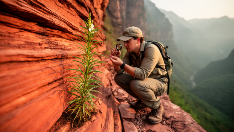New snake root herb hidden on red cliffs of southwest China