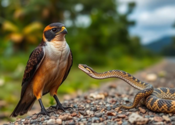 Field observation documents laughing falcon eating Amazonian pit viper beside Ecuador road
