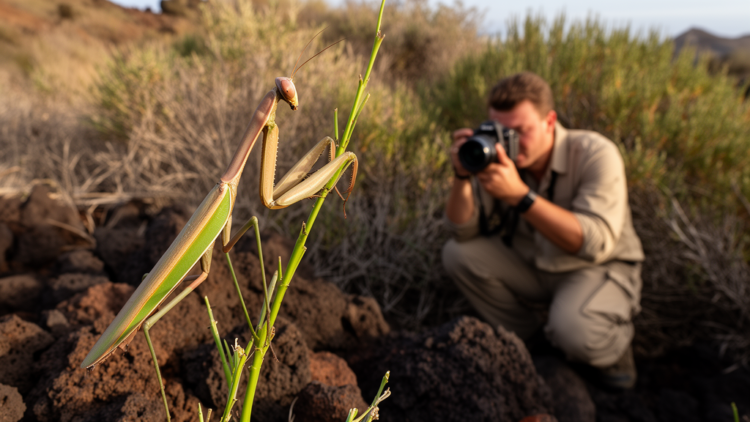 Field record documents giant African mantis on Tenerife