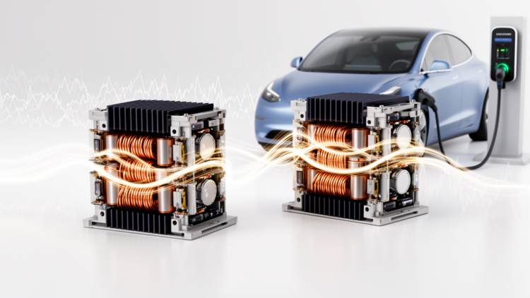 Interleaving cuts simulated current distortion in two SiC EV-charger topologies