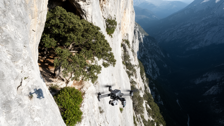 Drone cameras reveal relict holm oak communities clinging to an Apuan limestone cave wall