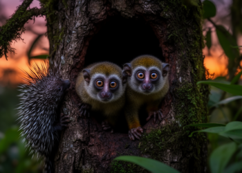 Night Monkeys and Porcupines Share a Tree Hollow in Colombia