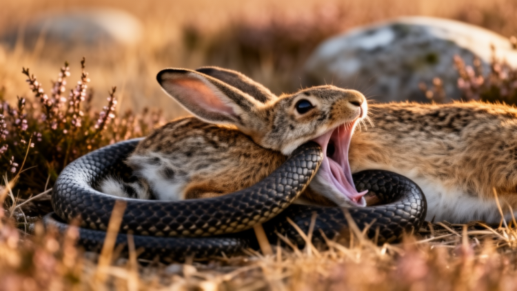 Adder Tries to Swallow a Hare Ten Times Its Own Weight