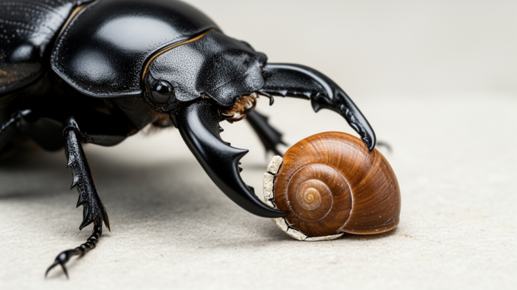 Beetle cracks snail shells in minutes with asymmetric mandibles