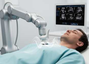 Adversarial domain adaptation for false-positive reduction in hospital-to-robotic echocardiographic screening under limited target-domain data