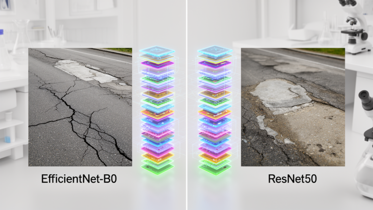 EfficientNet-B0 leads ResNet50 in six-class pavement crack image classification