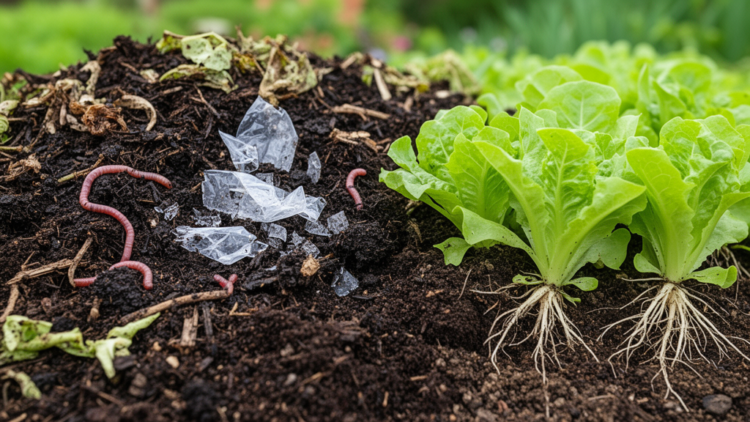 Compostable plastic residues preserve compost quality and support lettuce growth