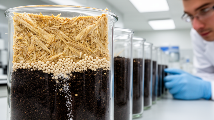Corn-stalk composite slows fertilizer release in laboratory soil tests