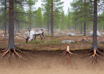 Reindeer grazing reduces roots in three Finnish pine forests