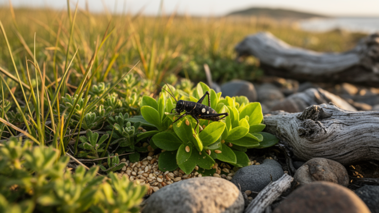 Preliminary island study finds plant-rich diet in wild two-spotted crickets