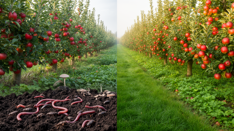 Organic and IPM apples differ in soil life, yields and fruit quality