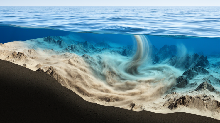 Gulf outflow transforms after crossing Oman–UAE bathymetric step