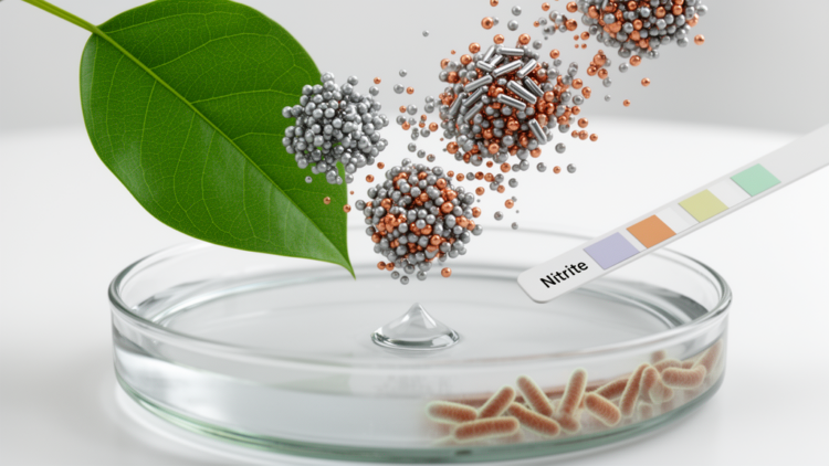 Plant-based silver-copper oxide nanocomposite senses nitrite and curbs bacteria