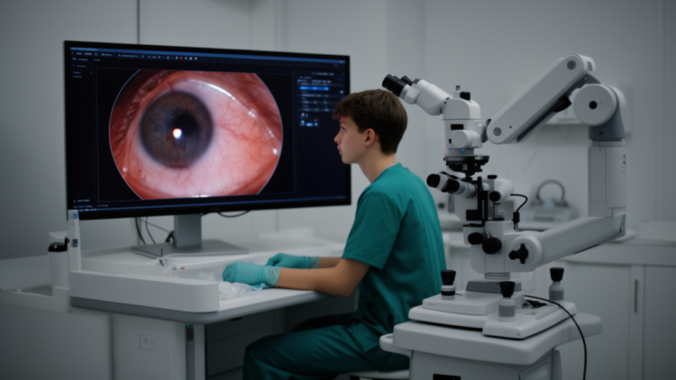 Heads-up 3D display matches conventional microscope in simulator eye surgery training
