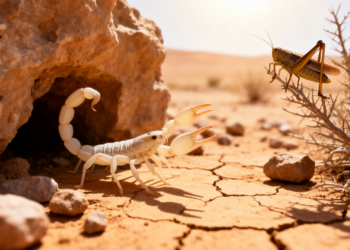 Nocturnal Scorpion Breaks Its Own Rules to Hunt Locusts at Midday During Outbreak