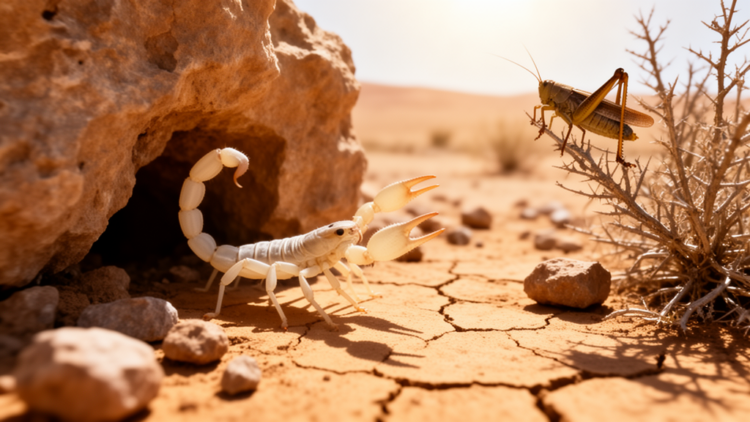Nocturnal Scorpion Breaks Its Own Rules to Hunt Locusts at Midday During Outbreak