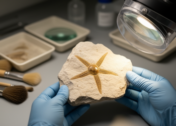 Limpet-Like Cretaceous Brittle Star Redrawn from a Stunningly Preserved Fossil