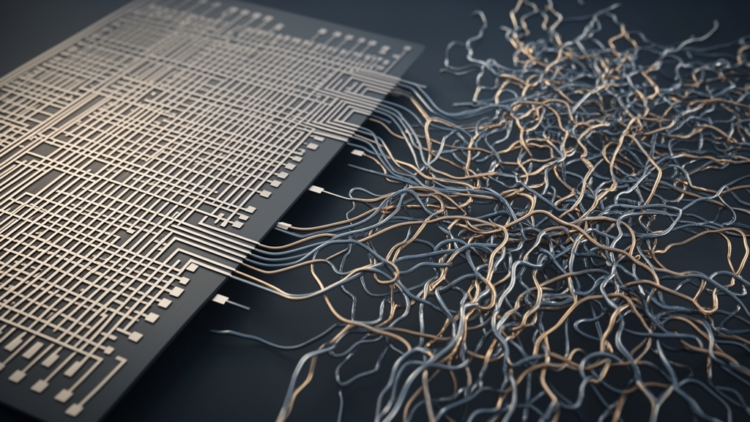 Random Skin Wiring Beats Neat Layouts in Self-Calibrating Touch Circuits