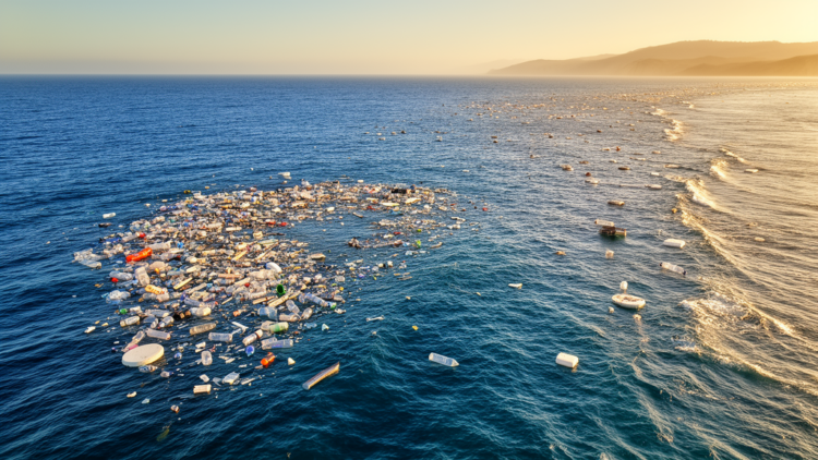 Particle density decides whether ocean debris joins the Great Pacific Garbage Patch or drifts to Asia