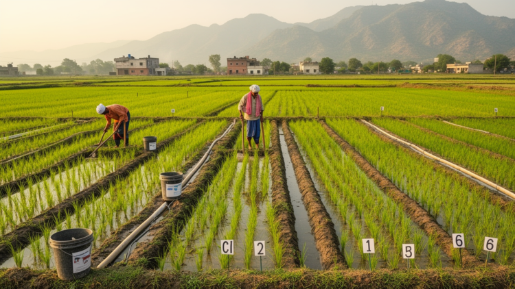 Northern India dry-seeded rice trial links genotype and nitrogen splitting to yield