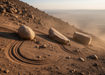 Rock Shape and Weight Steer How Far and How Sideways Falling Boulders Travel