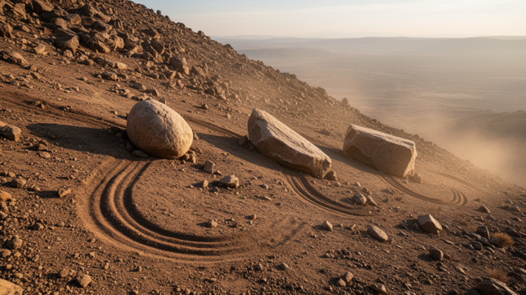 Rock Shape and Weight Steer How Far and How Sideways Falling Boulders Travel