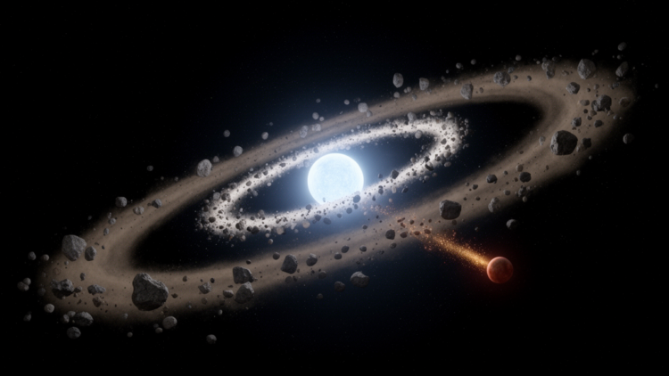 Two planetary bodies sculpt a rare double debris disc around a white dwarf