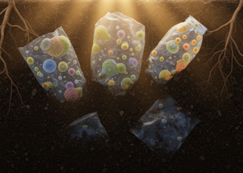 Light Rewrites the Microbial Communities That Colonize Buried Plastic