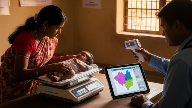 Indian district survey maps low birth weight, temperature and health