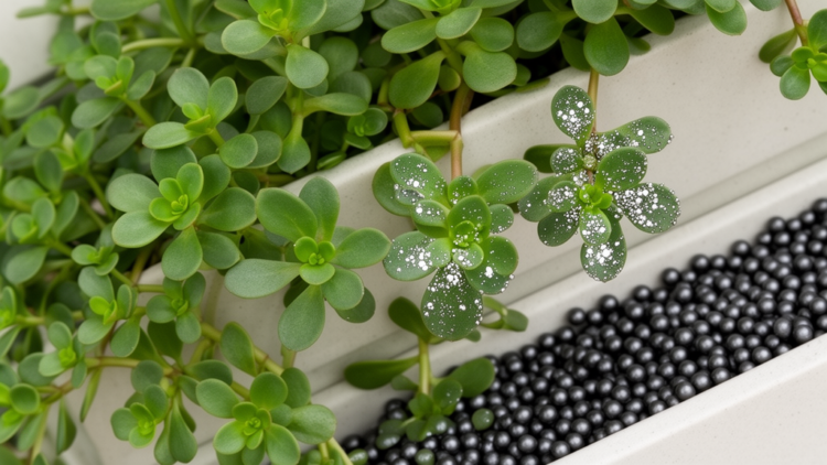 Metallic nanoparticles and magnetic pellets optimize purslane in green walls