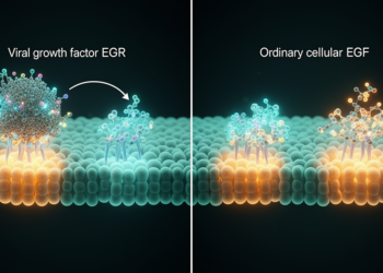 Viral growth factor rewires EGFR signaling differently from cellular EGF