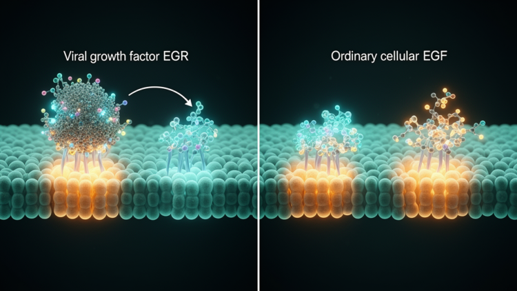 Viral growth factor rewires EGFR signaling differently from cellular EGF