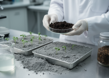 Manure and chia mucilage reshape lunar and martian regolith simulants in lab tests